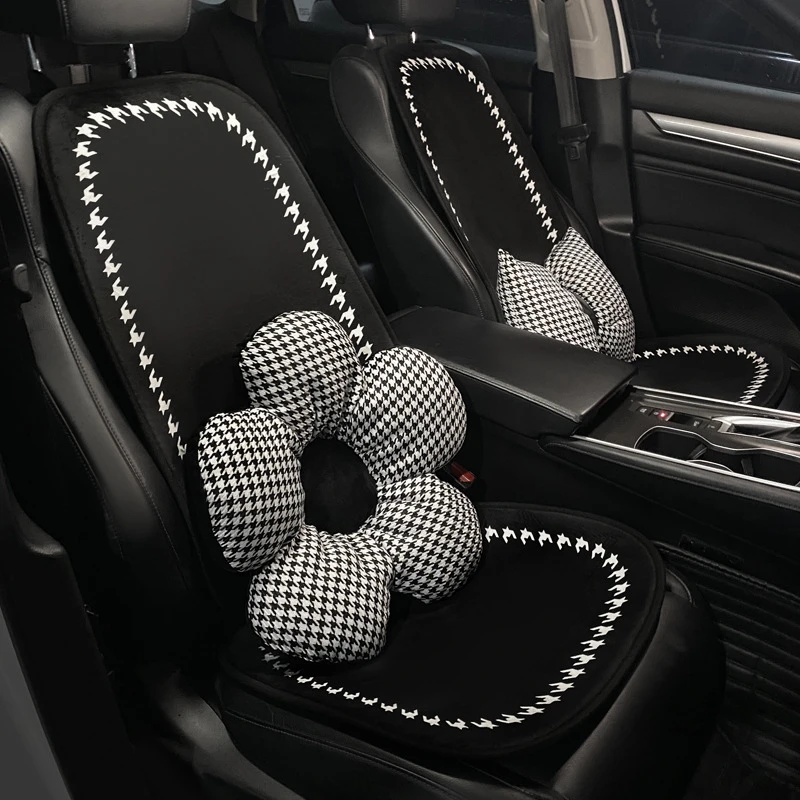 千鸟格汽车坐垫四季通用女神款可爱座椅套通风屁垫冬季车载座垫