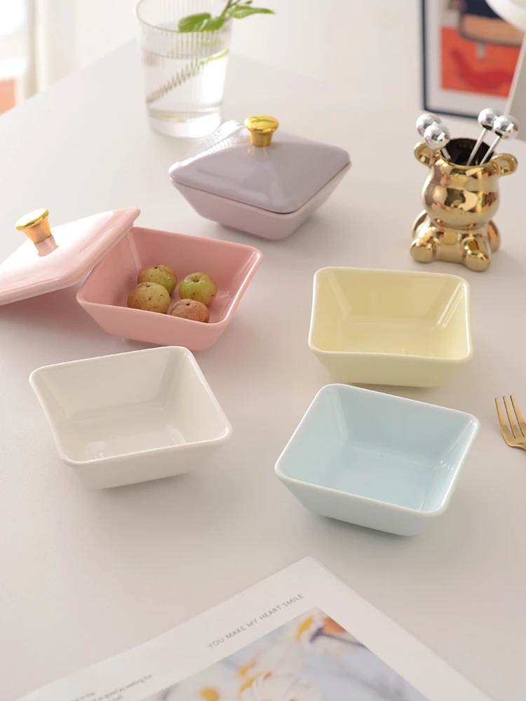 陶瓷碟子带盖家用日式小吃碟咸菜酱料调味水果零食糕点前菜小碟子