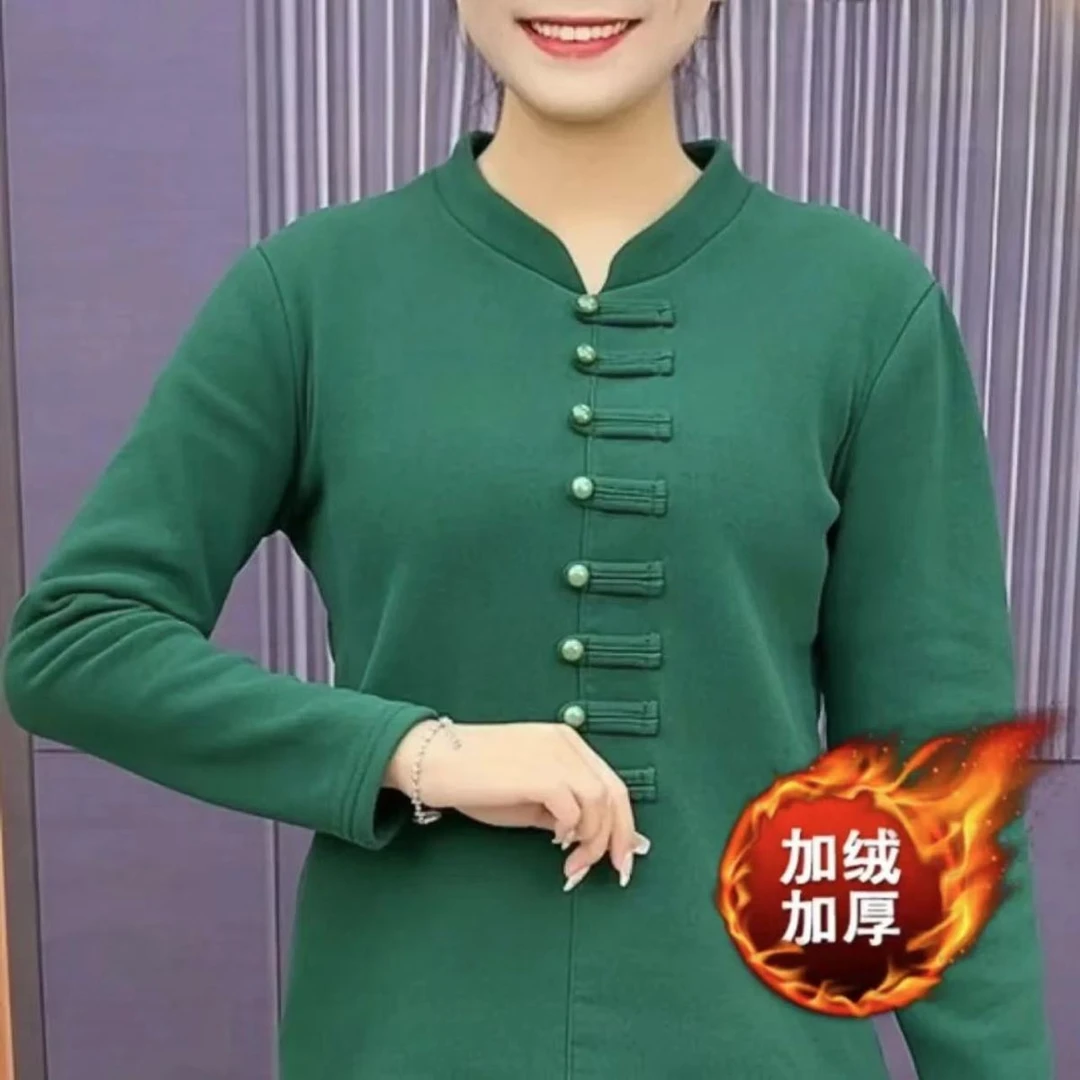 高档加绒加厚2024秋冬打底衫时尚女士半高领复古百搭外穿保暖上衣