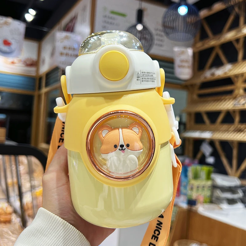 初和便携式太空舱儿童保温杯带吸管防摔不锈钢宝宝大肚小学生水杯