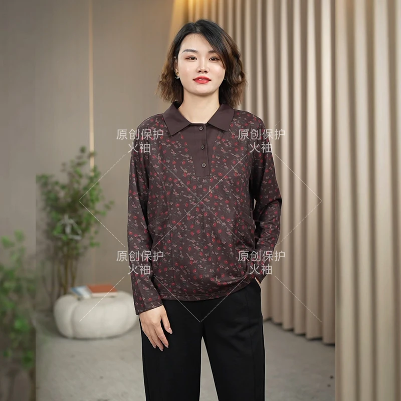 火袖D921设计感娃娃领上衣女2024新款休闲宽松百搭长袖大码T恤