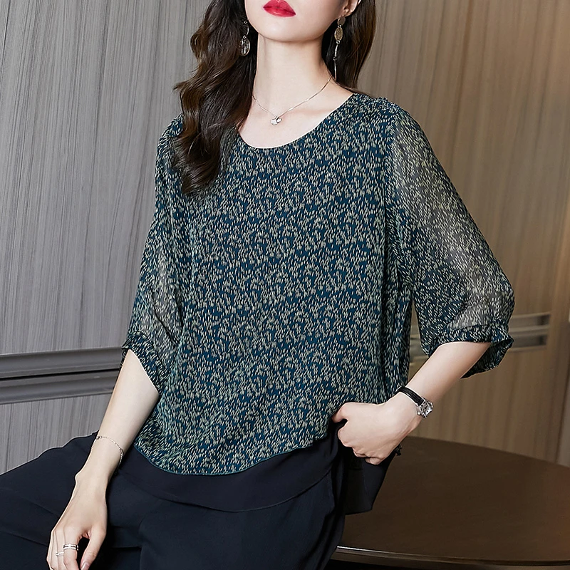 火袖5652时尚洋气圆领宽松遮肚夏季大码上衣