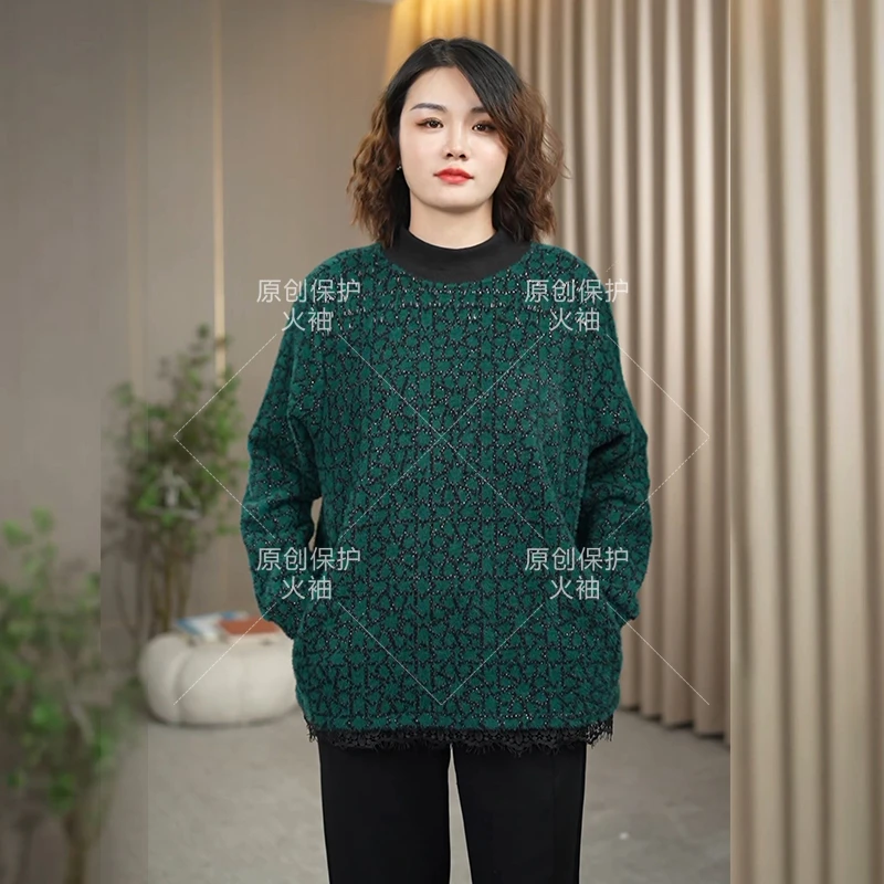 火袖F296气质半高领软糯上衣女2024秋冬新款长袖宽松百搭妈妈小衫