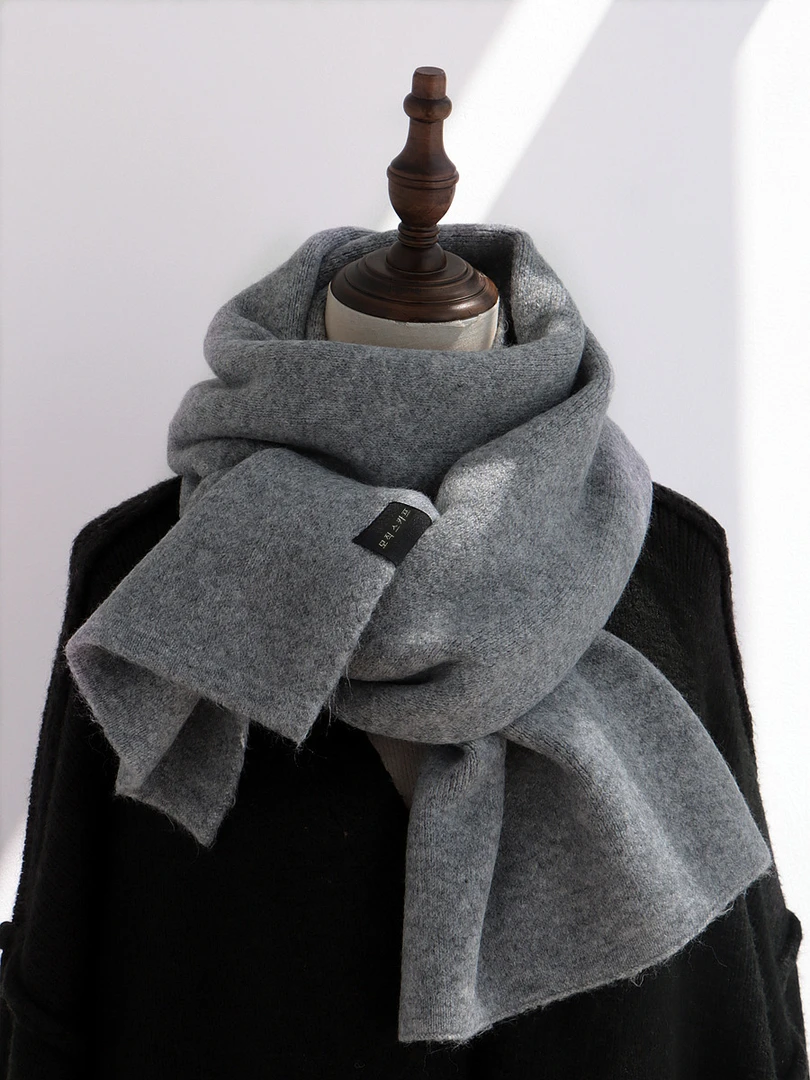 高品质深灰色软糯亲肤羊毛混纺围巾女冬季情侣学生加厚保暖围脖男