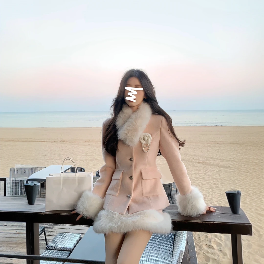 富家千金套装new甜妹学院风收腰樱花祈雪粉色上衣半裙时尚套装女