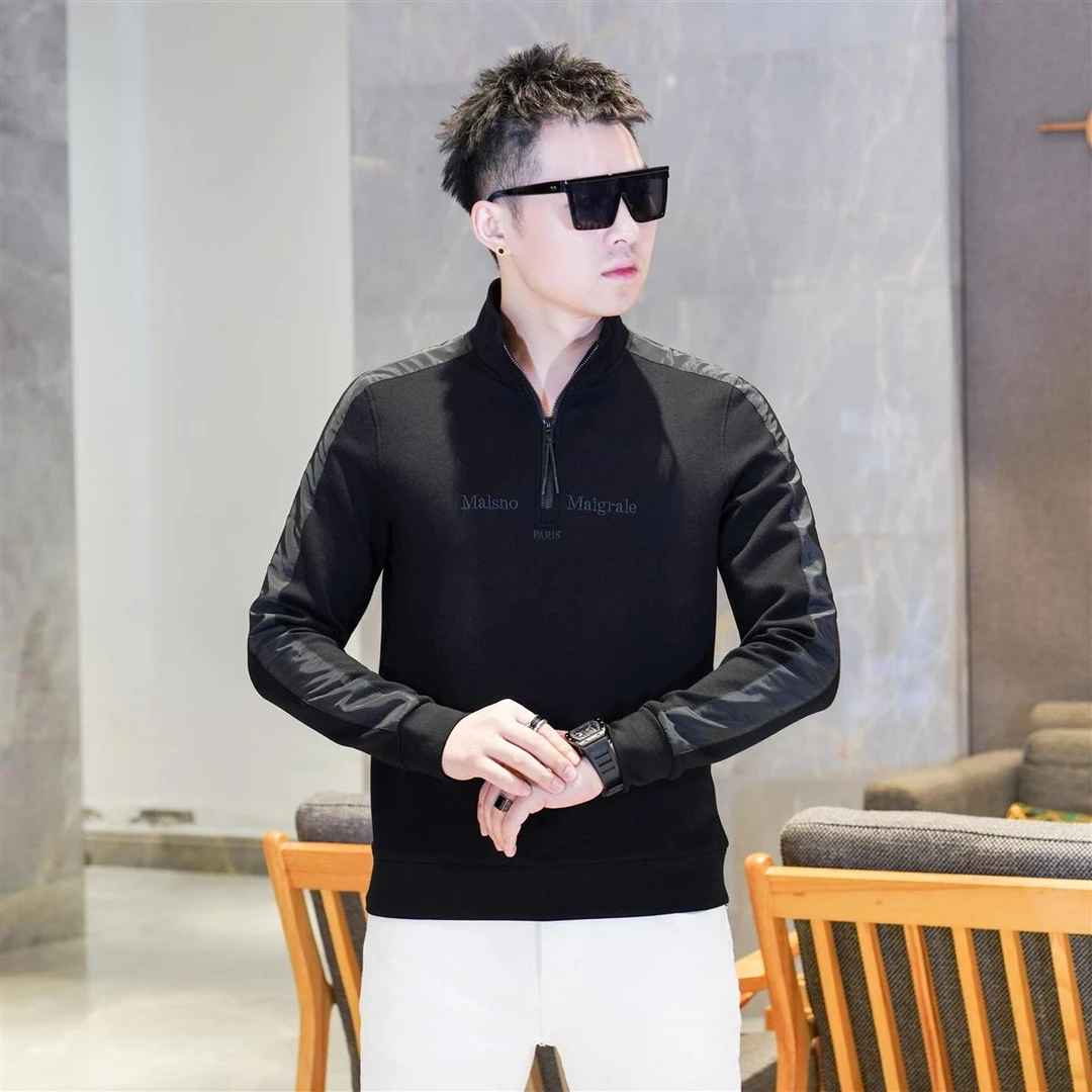 高类秋冬厚款加薄绒立领半拉链山羊绒混纺帅气修身潮流卫衣GL9098