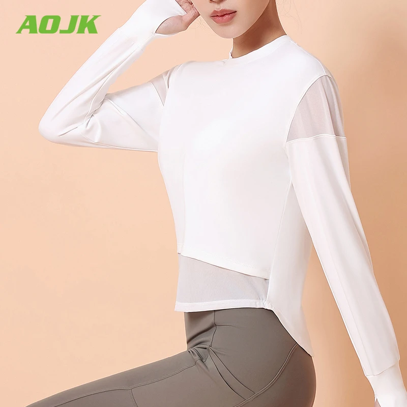 AOJK新品T恤冰感透气健身瑜伽服女长袖户外运动跑步普拉提上衣