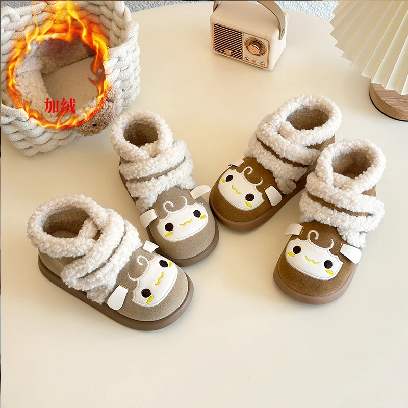 儿童雪地靴冬季2024新款加绒保暖小童棉靴男女童短靴宝宝高帮棉鞋