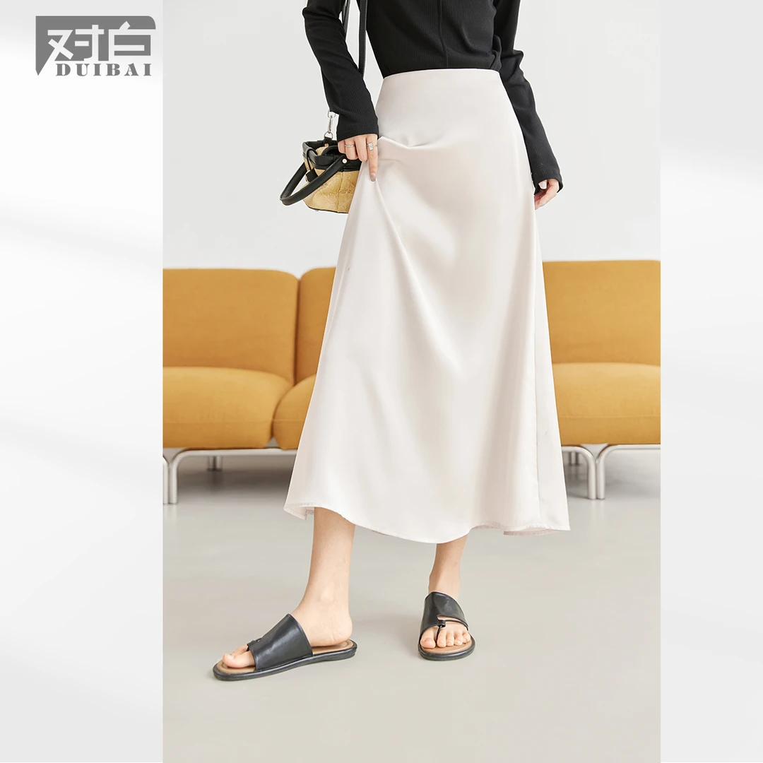 【流光裙】对白欧若风缎面半身裙女2025春季新款丝滑垂感显瘦A字裙
