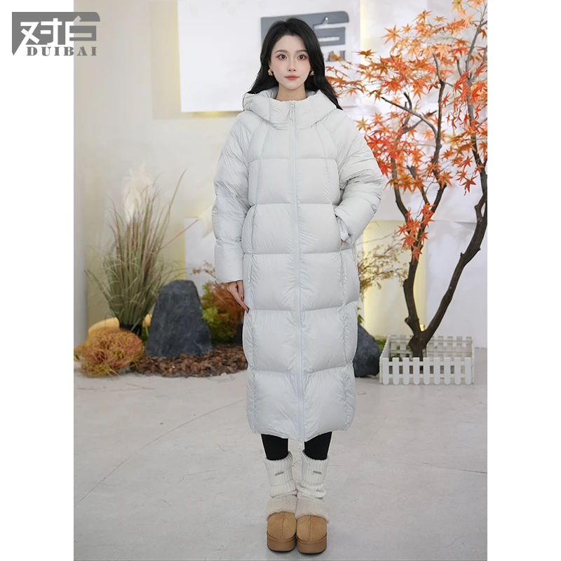 对白冰淇淋多色可选冬季新款过膝长款羽绒服女时尚连帽外套EDY105