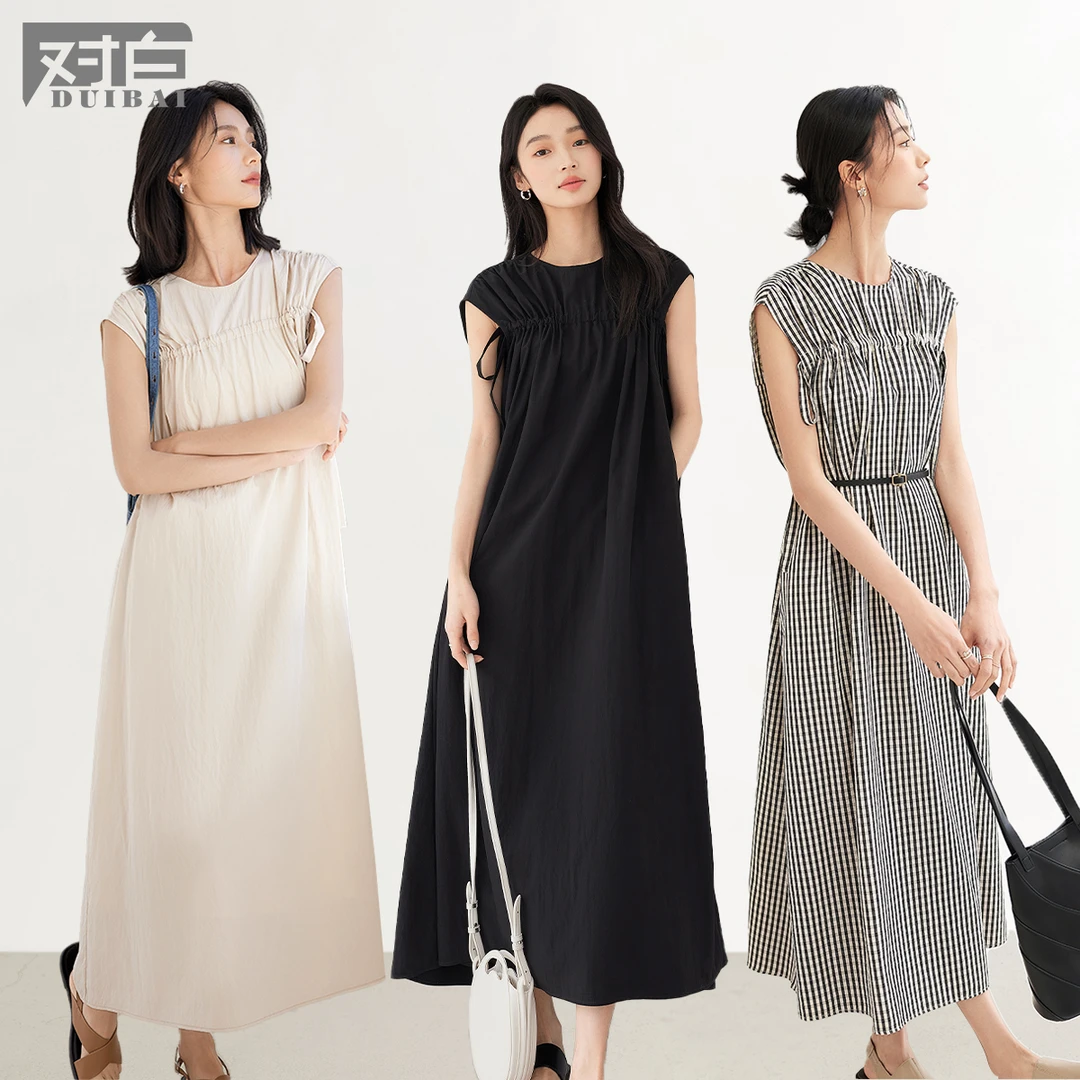 对白夏日度假风背心连衣裙女24夏季新款抽褶设计感DBDY-EDQ050