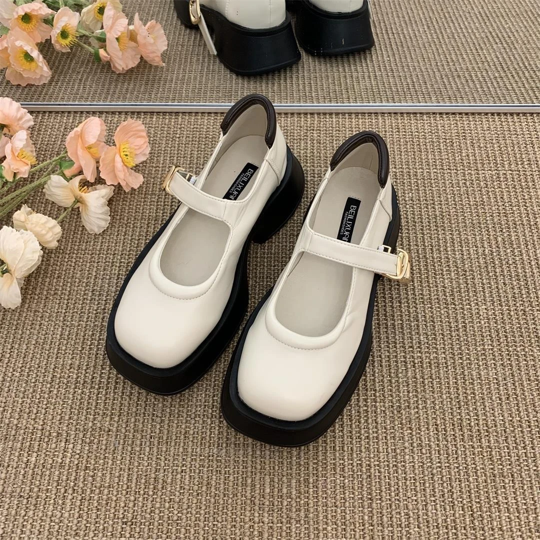 阿鱼同款  玛丽珍女鞋高跟乐福鞋学院风厚底法式64232XIE1630百搭