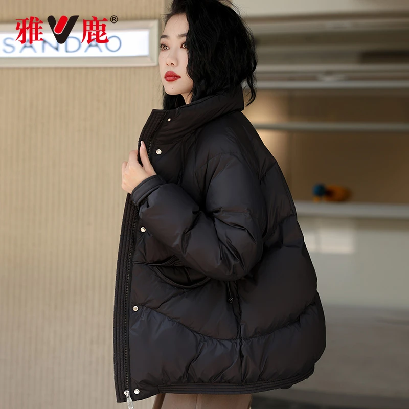 V/雅鹿YLH01X19430 羽绒服女短款秋冬新款时尚立领加厚面包服外套