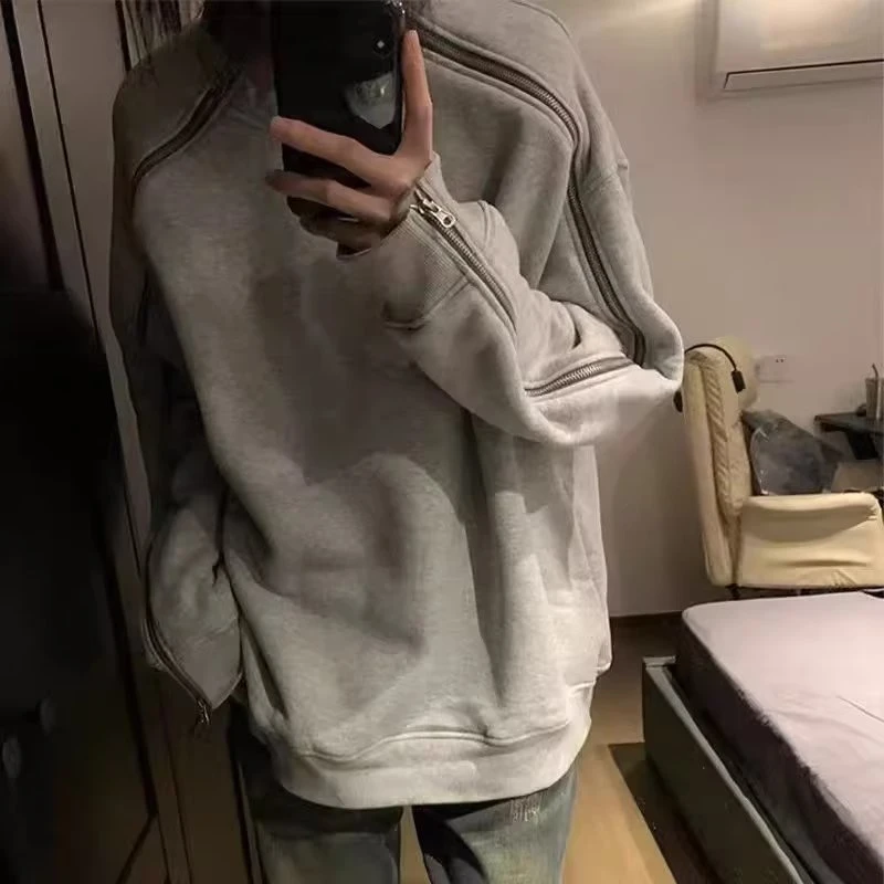 美式复古重磅拉链clenfit卫衣男款加绒小众设计潮牌欧美高街外套