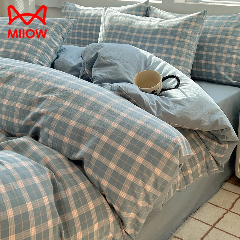 猫人纯棉水洗棉四件套100全棉床单被套罩床笠简约宿舍床品三件套4