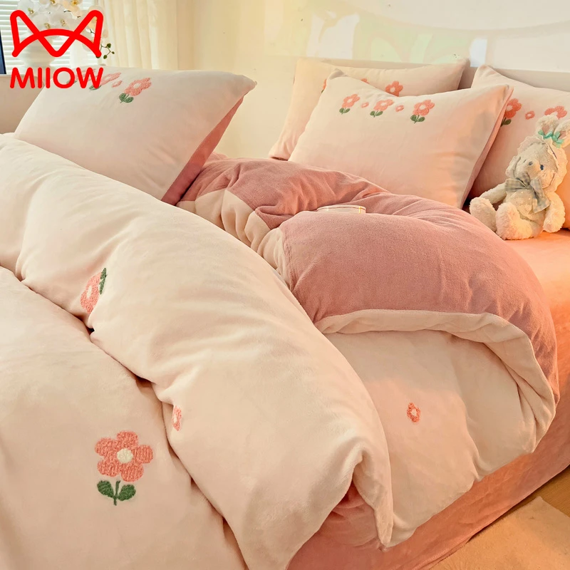 冬季加厚牛奶绒床上四件套珊瑚法兰绒被套床单宿舍三件套床品单人