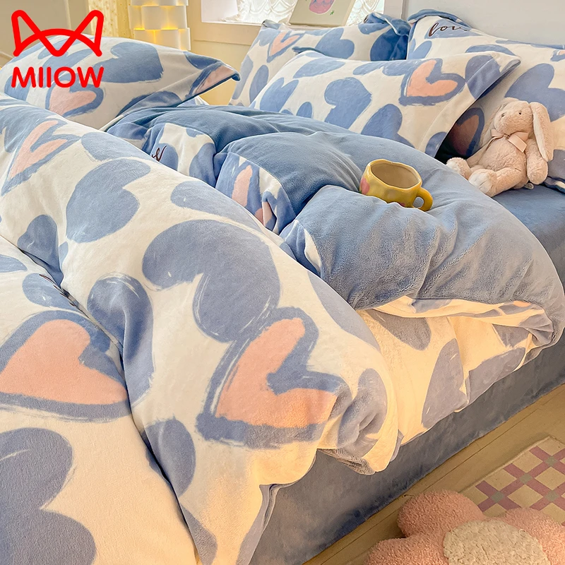 猫人冬季牛奶绒床上四件套加厚珊瑚绒ins风双面法兰绒床品三件套4