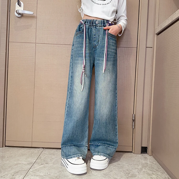 女童阔腿裤2024春秋新款时髦洋气中大儿童韩版宽松牛仔裤休闲长裤