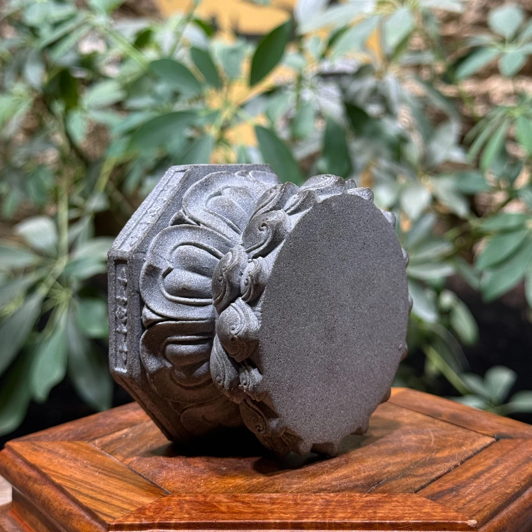 新中式复古风格青沙石双层莲花桌面鱼缸茶桌造景装饰茶宠摆件