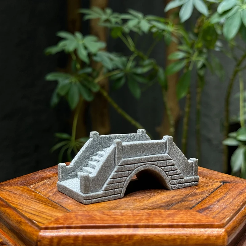 新中式复古风格青沙石小桥造景桌面茶桌鱼缸花盆装饰造景摆件