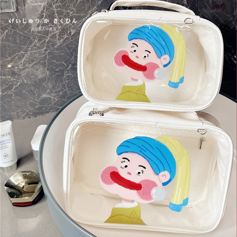 2023年新款化妆包手绘ins风珍珠耳环少女便携洗漱包防水收纳包袋