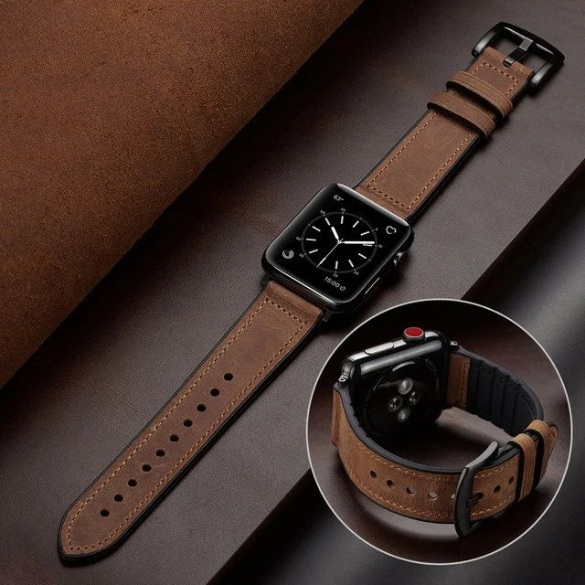 适用Apple苹果watch7手表带iwatch6代5/4321硅胶贴皮质SE真皮表带