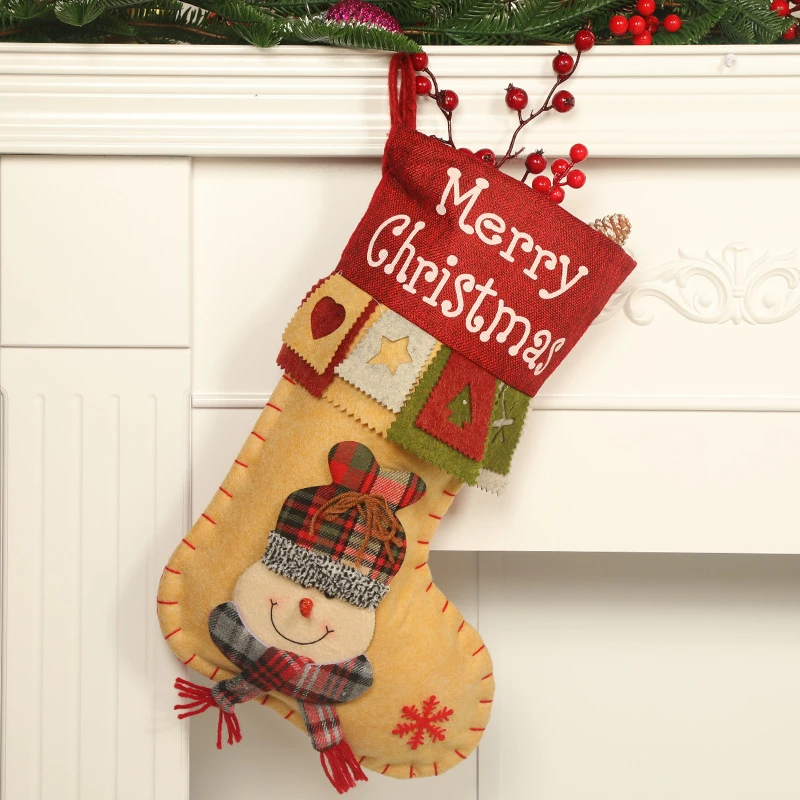 新款圣诞袜圣诞节装饰挂件装饰品礼物袋麻布刺绣大号糖果袋礼品袋