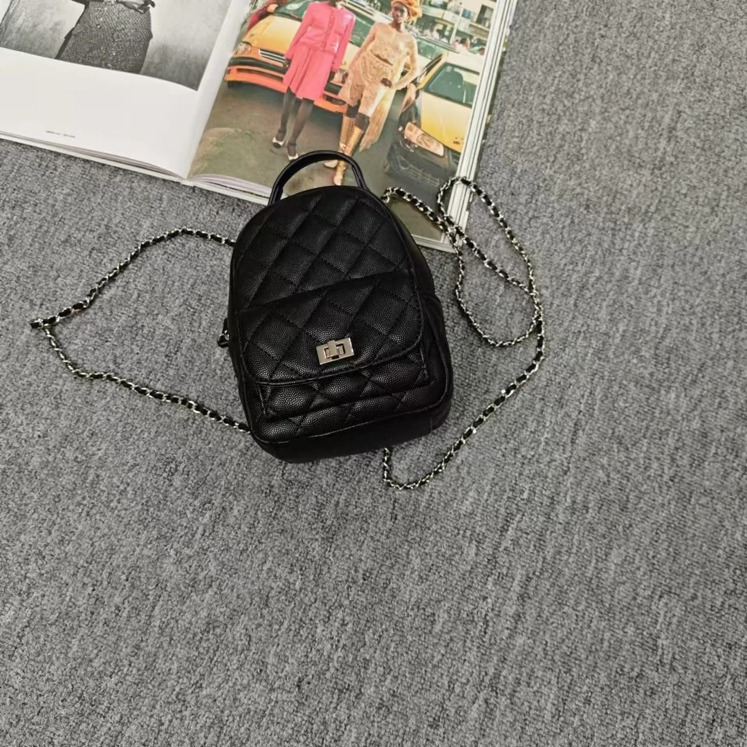 3109余小鱼 黑色百搭菱格双肩链条小书包通勤休闲包