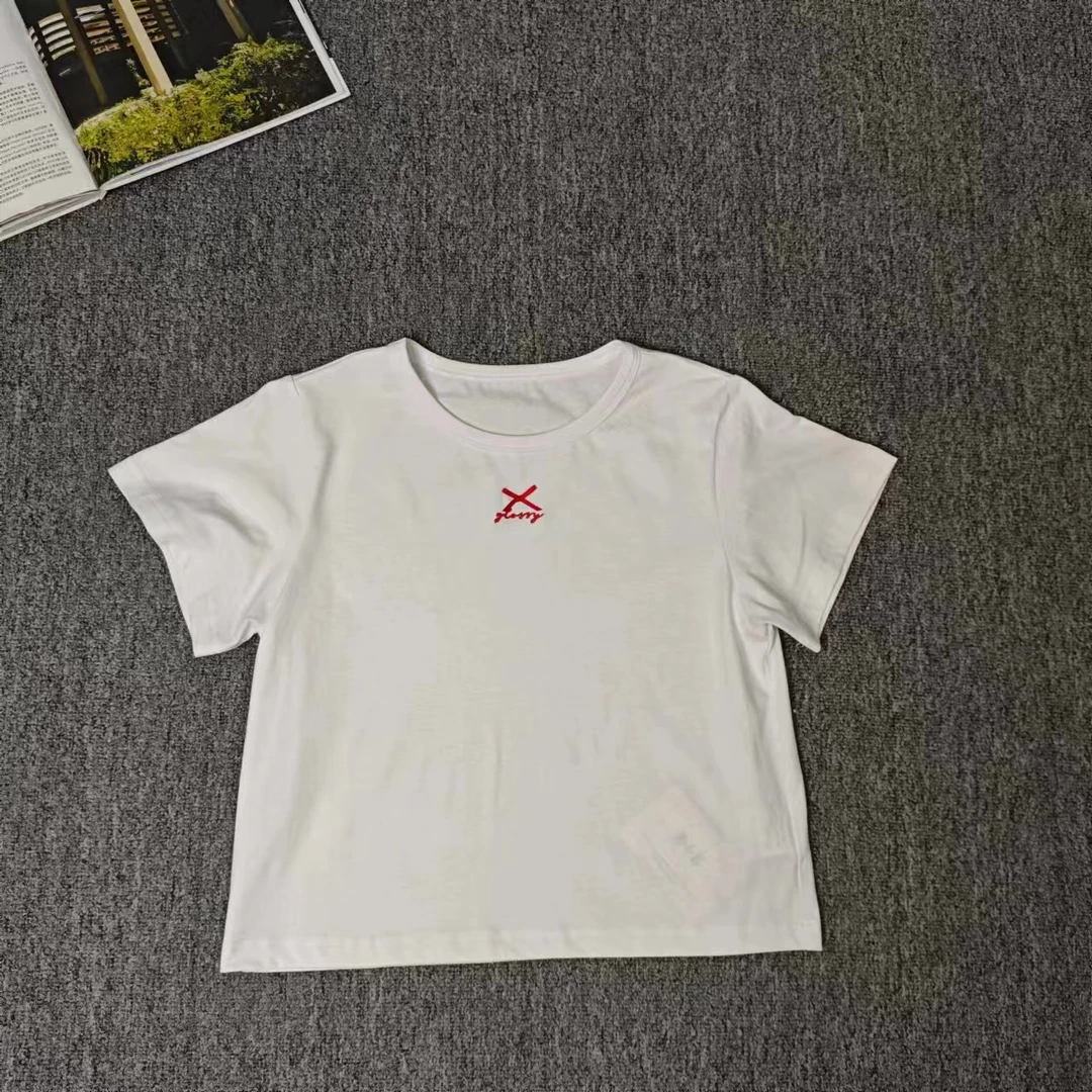 82999余小鱼 白色圆领红色蝴蝶结休闲韩系简约夏季短袖T恤女装