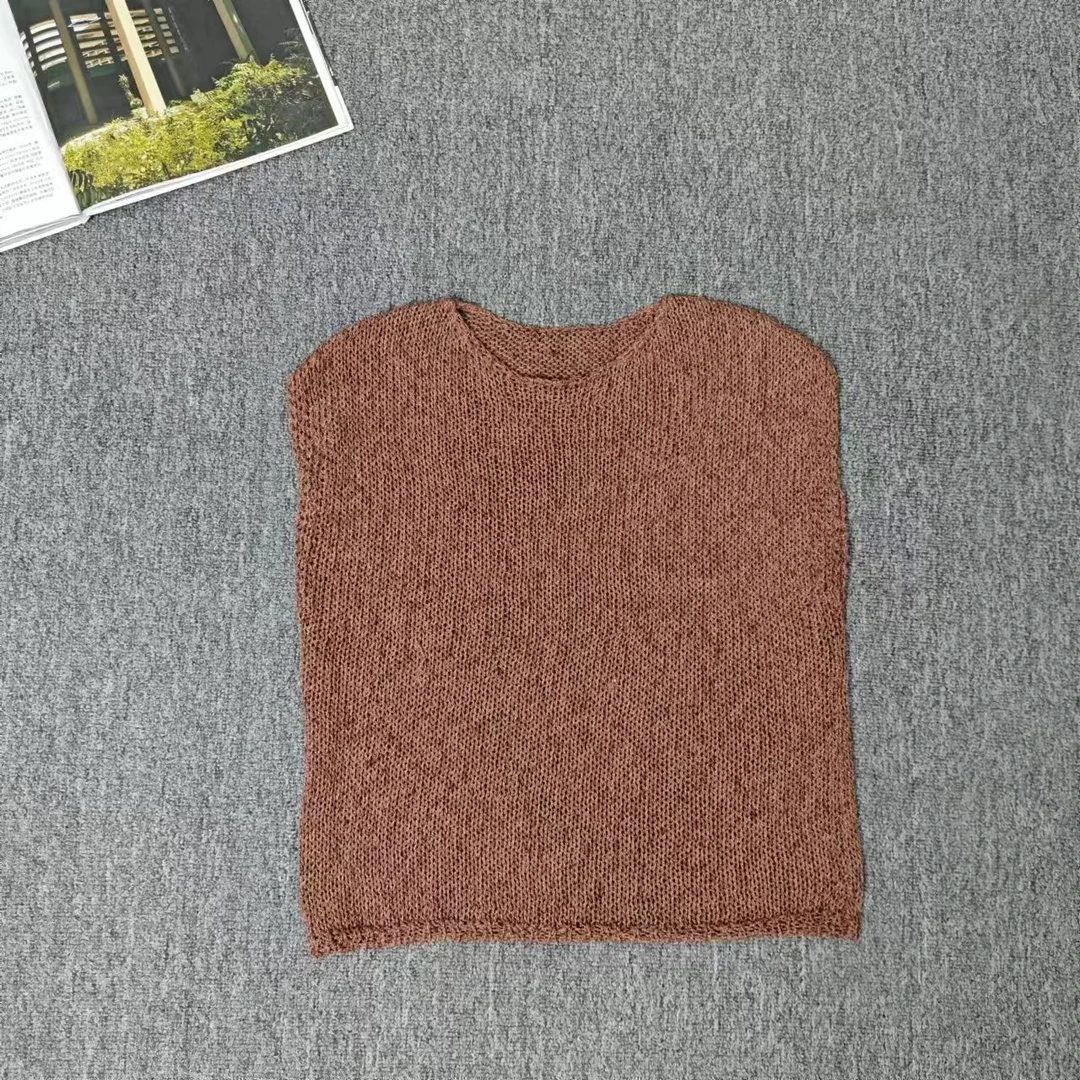 82915余小鱼 棕色杂色圆领韩系时尚休闲百搭小众设计无袖马甲女装