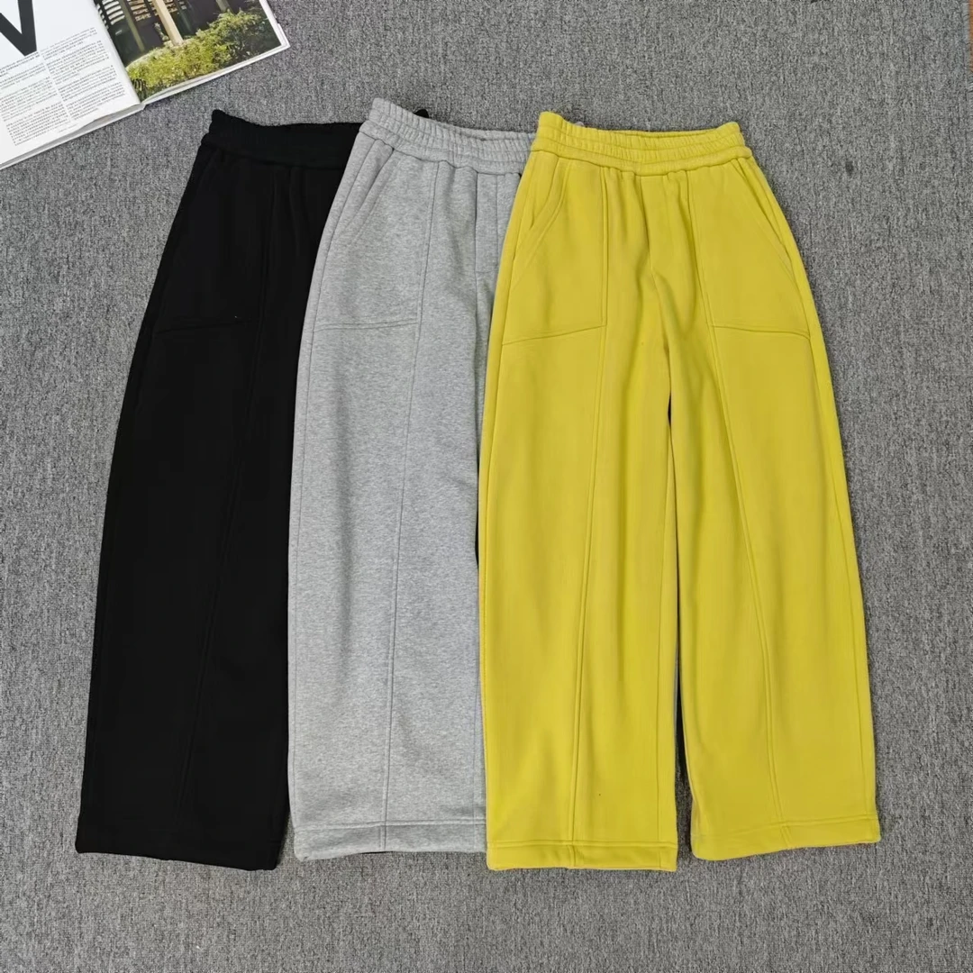 83328余小鱼 三色纯色松紧腰竖线大口袋加绒加厚香蕉休闲裤女装