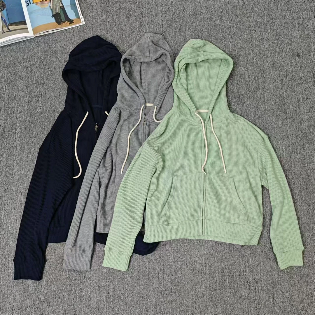 81436余小鱼 三色小华夫格韩系休闲简约百搭连帽抽绳秋冬卫衣女装