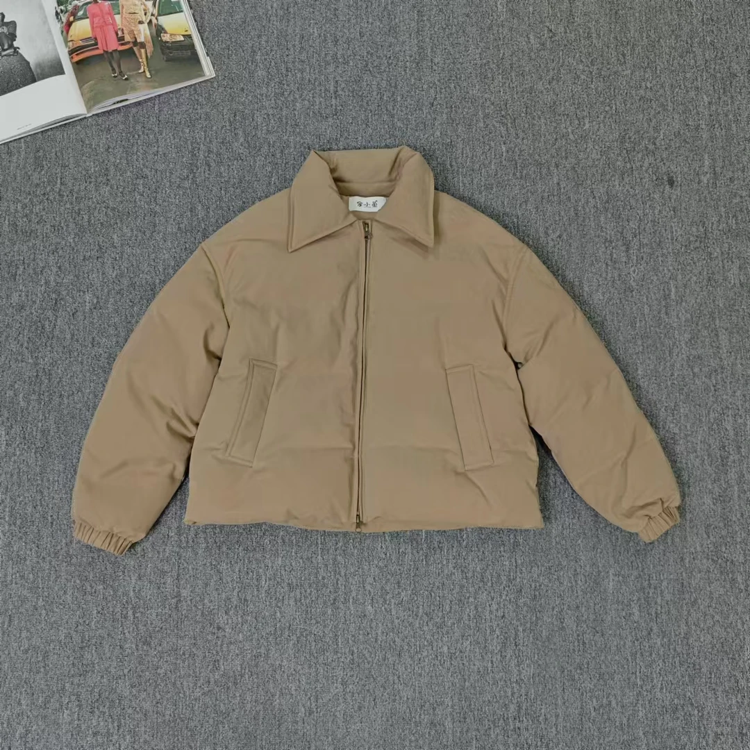 83080余小鱼 卡其色纯色口袋拉链加厚韩版百搭冬季羽绒服女装