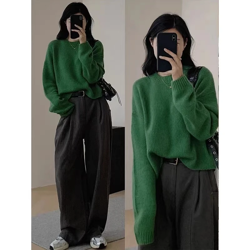 浣熊绒毛衣女秋冬新款美拉德软糯短款圆领长袖上衣