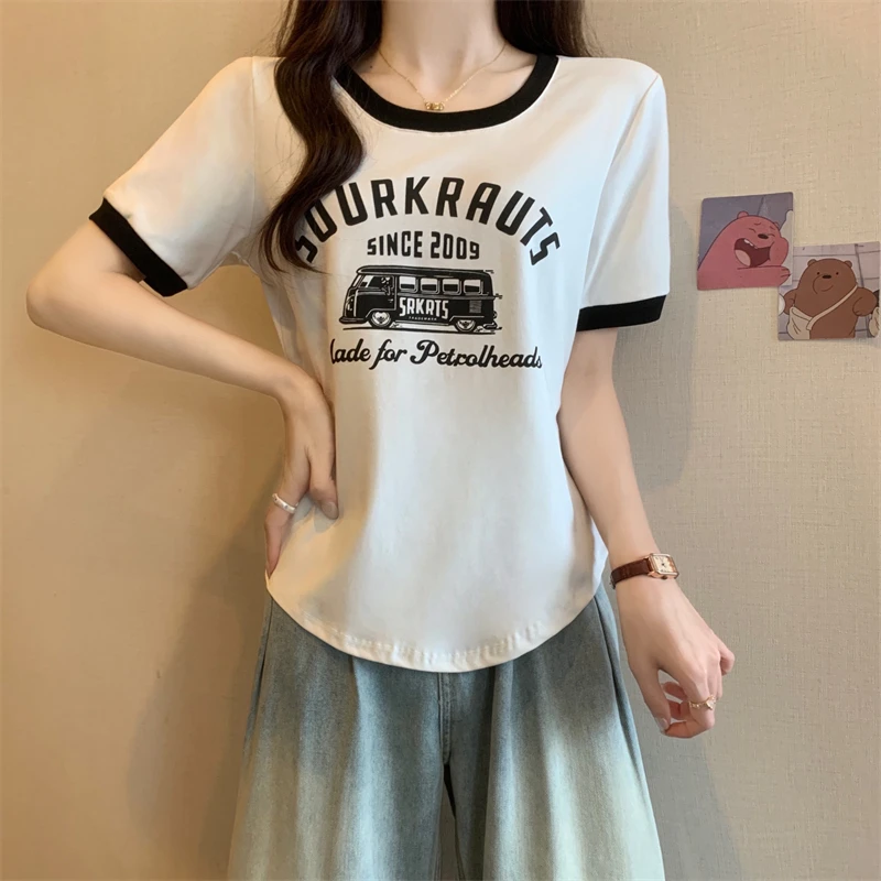 胖MM大码女装夏季新款拼色圆领正肩短袖t恤韩版宽松短袖T恤上衣