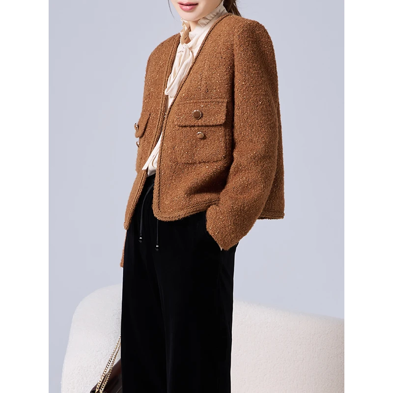 老敏哥璀璨人生大麦色羊毛小香风短外套春秋上衣S09276556