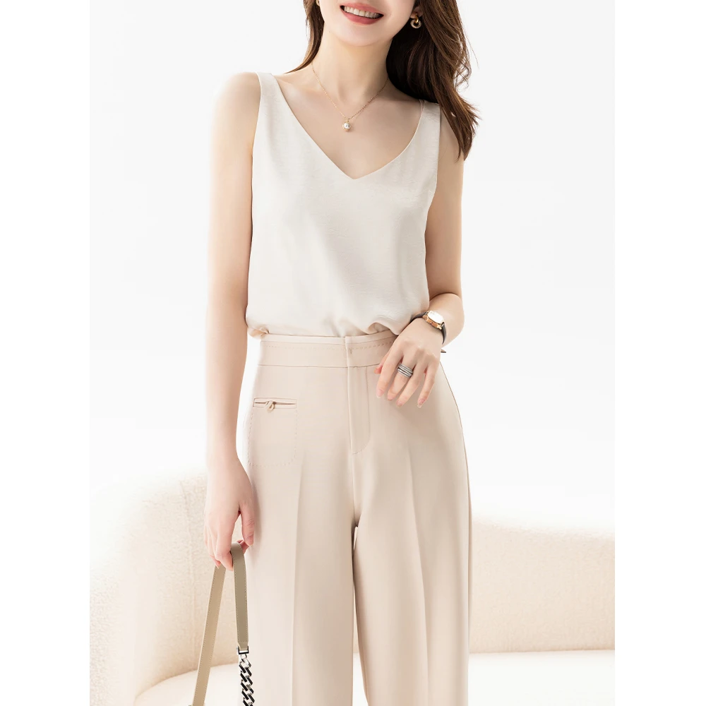 老敏哥吊带背心女高级感缎面无袖打底衫西装内搭上衣S03156018