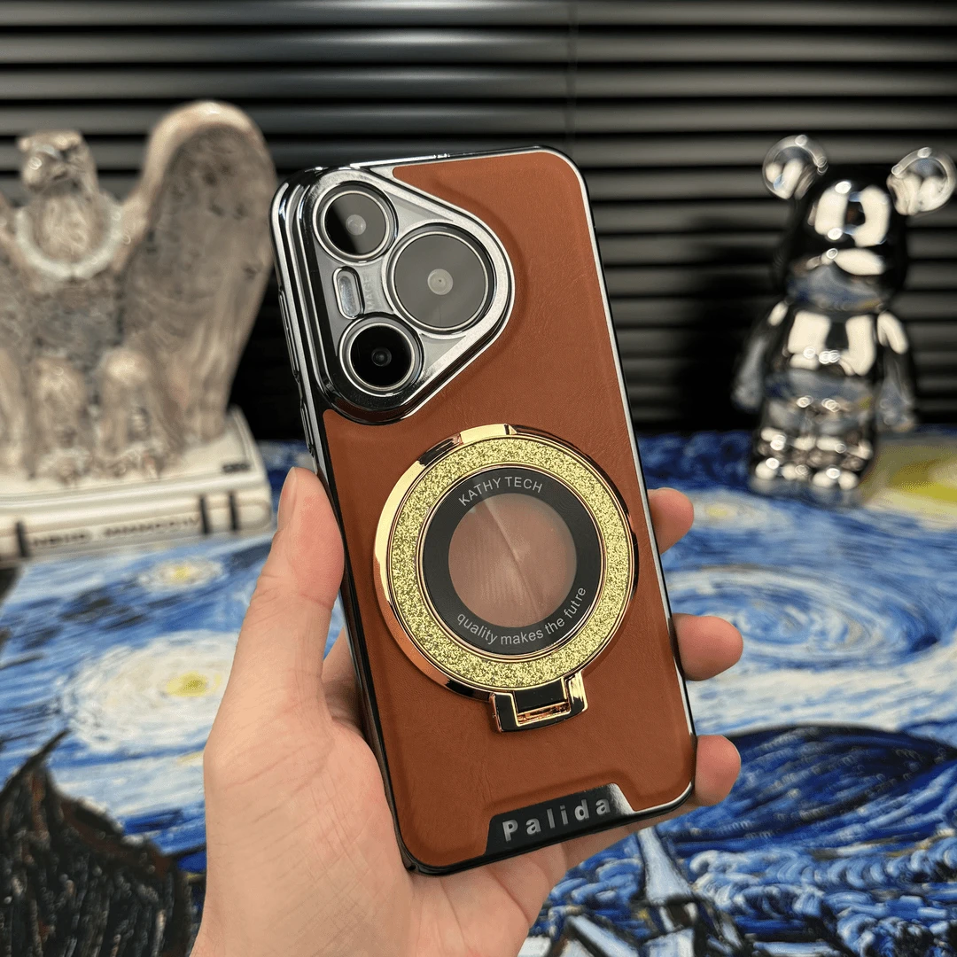 【电镀机甲贴皮边框 鎏金闪粉支架】适用于华为Pura70 Pro 手机壳