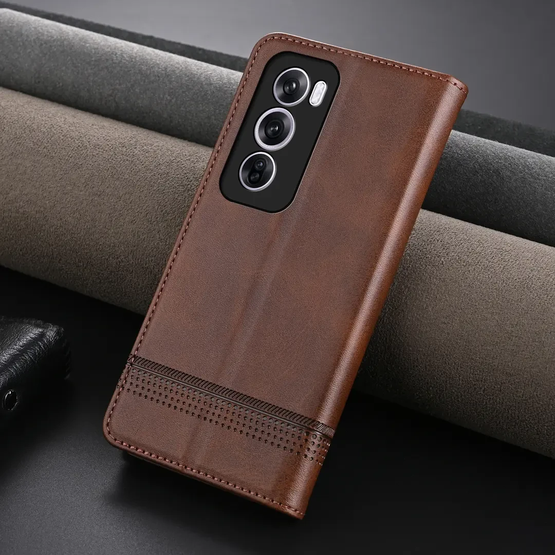 【高档牛纹 磁吸翻盖皮套】适用OPPOReno12Pro手机壳商务全包防摔