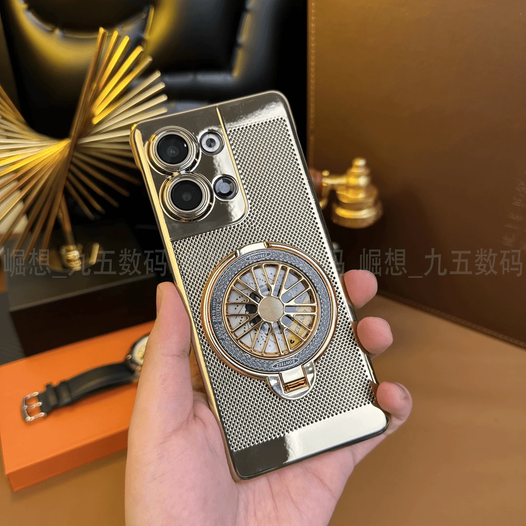 适用OPPOReno9【解压陀螺支架 自带镜头膜】高清镜头膜电镀散热壳