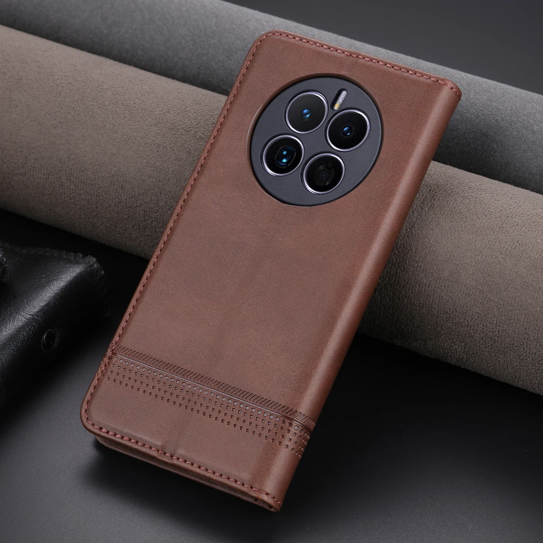【高档牛纹+磁吸翻盖皮套华为Mate50/E手机保护壳男商务全包防摔