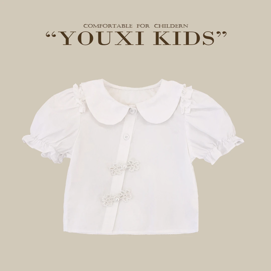 现发【纯恋舞曲】女童娃娃衫夏新款女宝宽松泡泡袖衬衫上衣FF1308