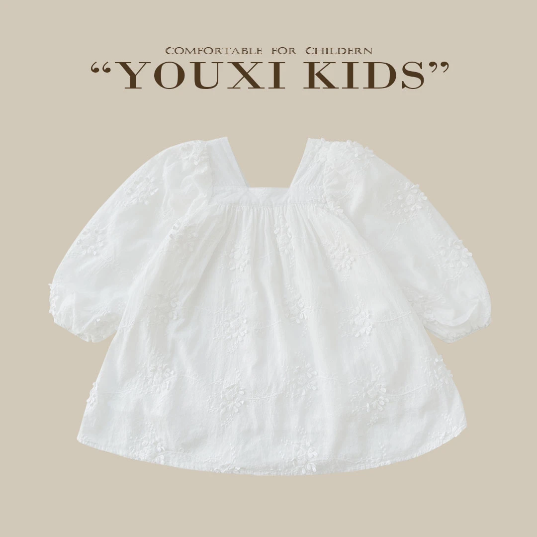 现【初遇】小童春秋泡泡袖蕾丝花边连衣裙女荷叶领衬衣公主裙FF1788