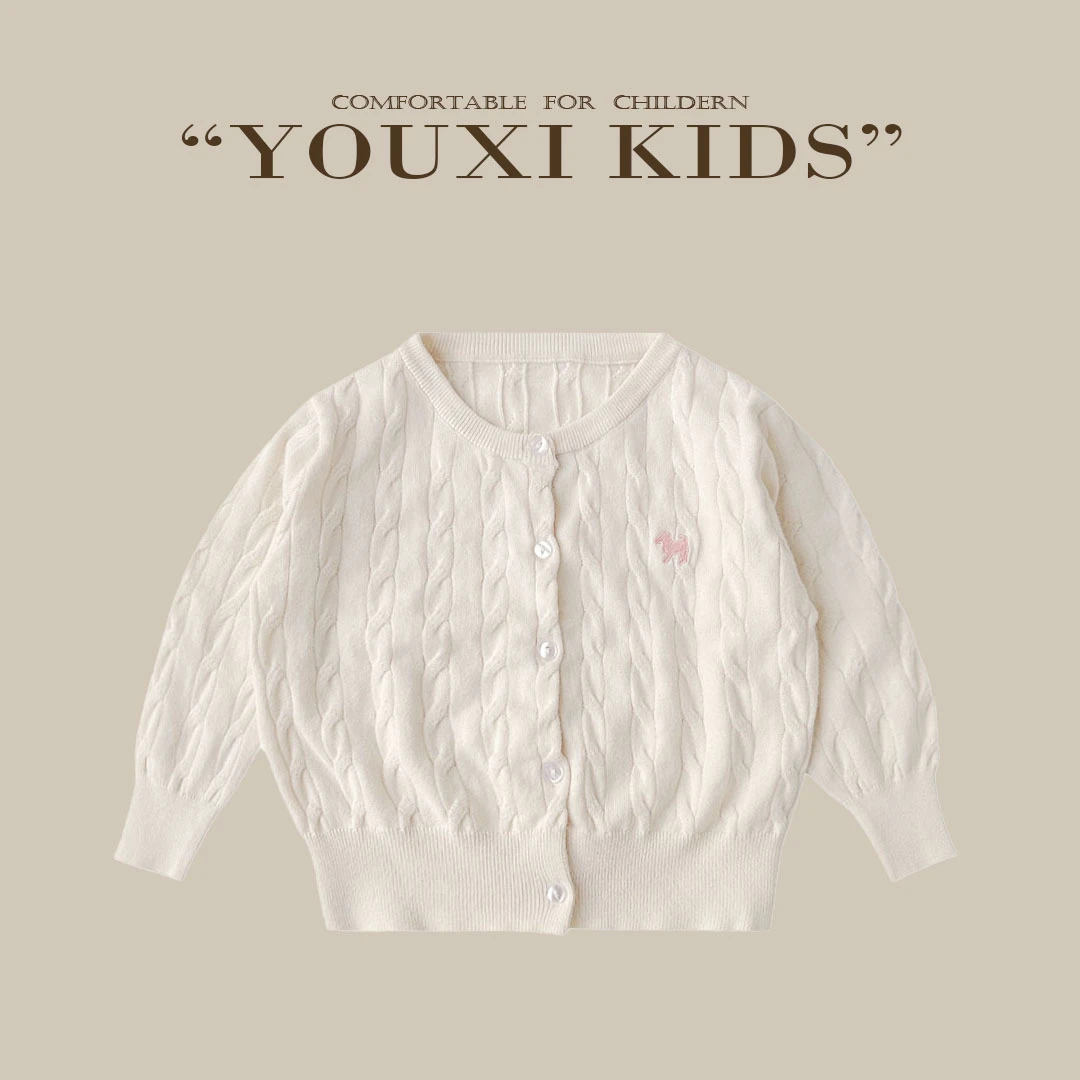 现【知春】女童针织衫简约长袖春秋洋气麻花针织衫圆领百搭FF1871