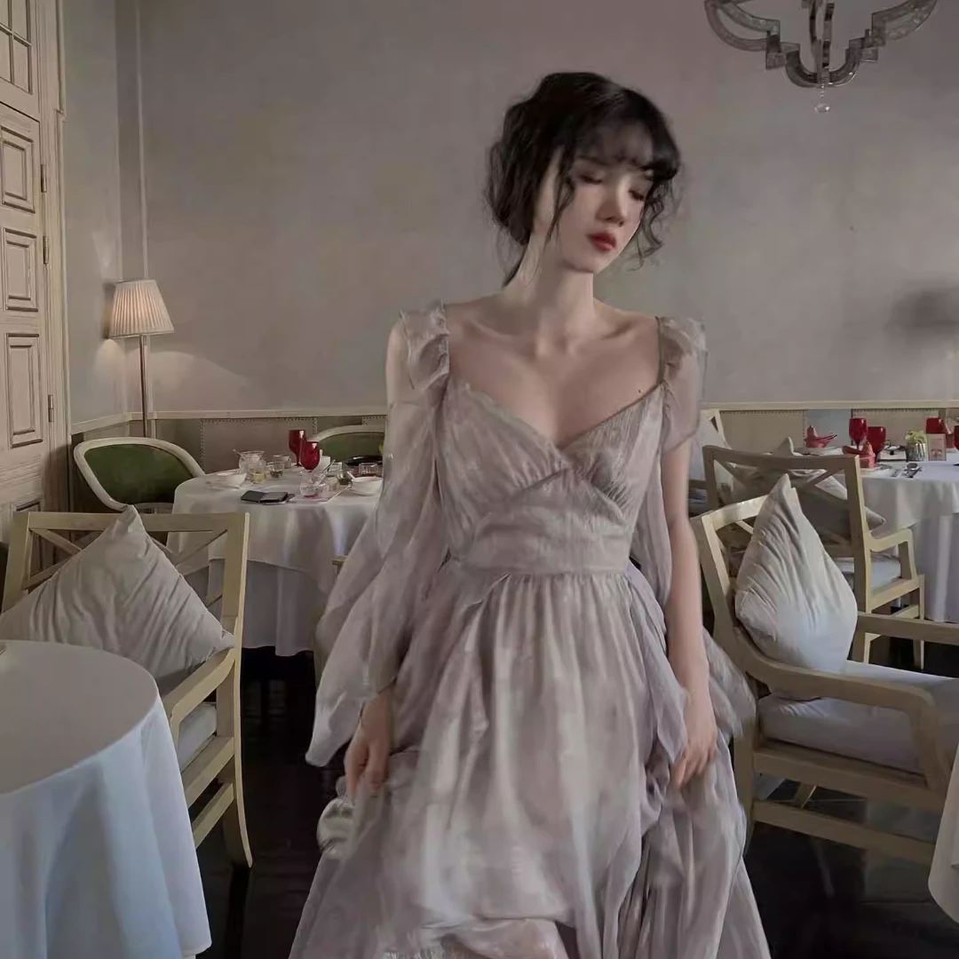 ishui-薄雾与风-just 100件 返场仙仙复古法式荷叶边雪纺裙连衣裙