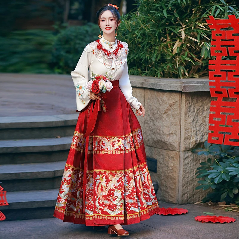 大码明制结婚女新中式敬酒订婚服婚礼服织金妆花马面裙国风汉服夏