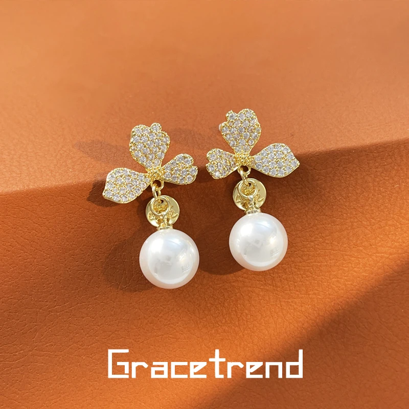 Grace trend 铜合金仿珍珠耳饰 法式轻奢简约耳环百搭耳钉PJ-048