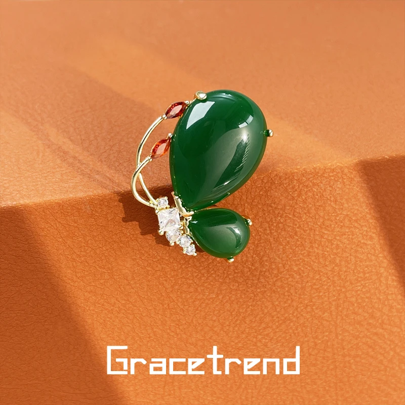 Grace trend 合金胸针 精致优雅轻奢时尚百搭绿色蝴蝶胸针D-411