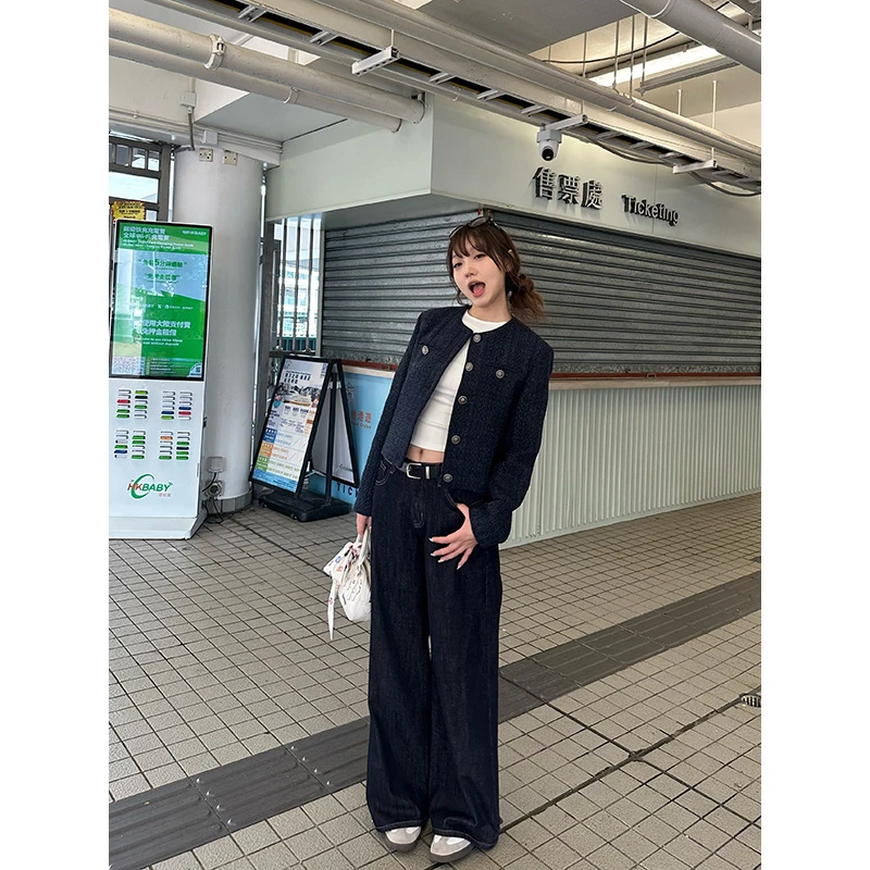 王少女的店 藏蓝色宽松小香风外套秋冬季气质时尚上衣 W23164S43