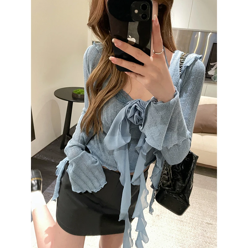 王少女的店【清清】蓝色气质针织开衫 Z16563S41